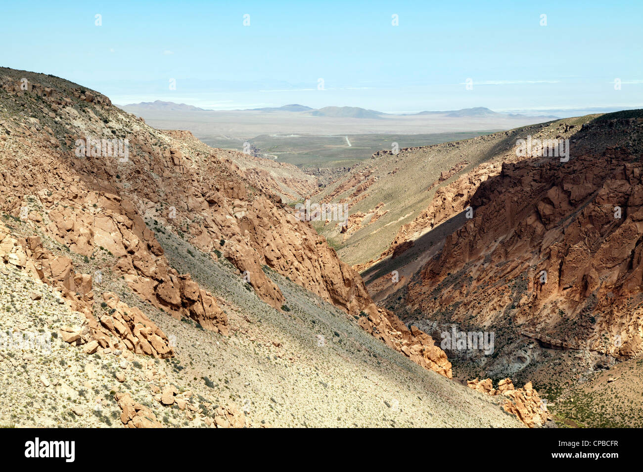 Visualizza in basso Nacimiento Gorge per l'Atacama Salt Lake, San Pedro de Atacama, Cile Foto Stock