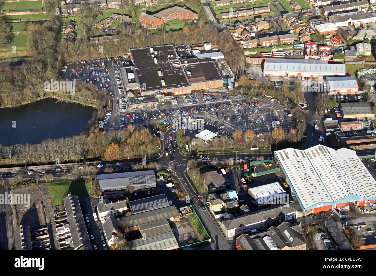 Vista aerea del supermercato Asda Accrington Foto Stock