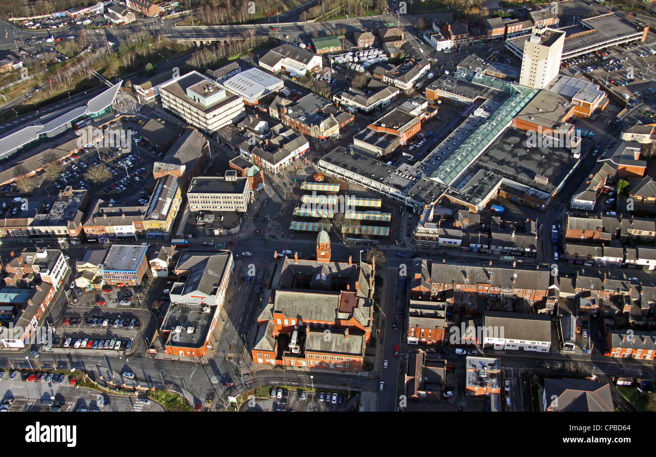 Vista aerea di Hyde centro città Cheshire Foto Stock