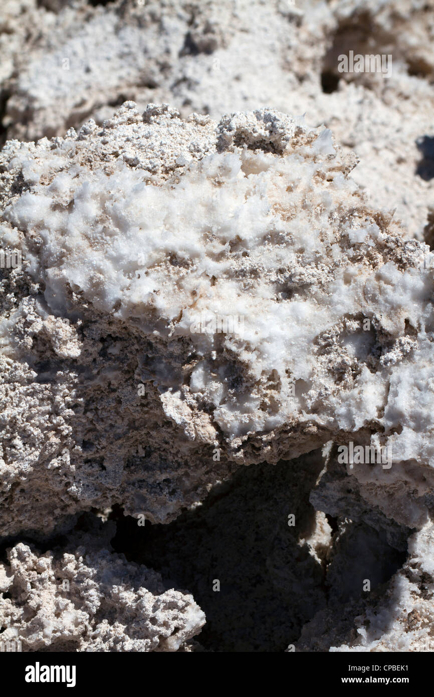 Close up di cristalli di sale all'Atacama Salt Lake, San Pedro de Atacama, Cile Foto Stock