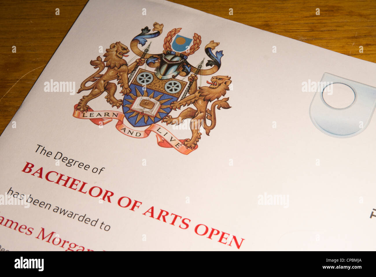 Università Aperta il grado di bachelors certificato Foto Stock