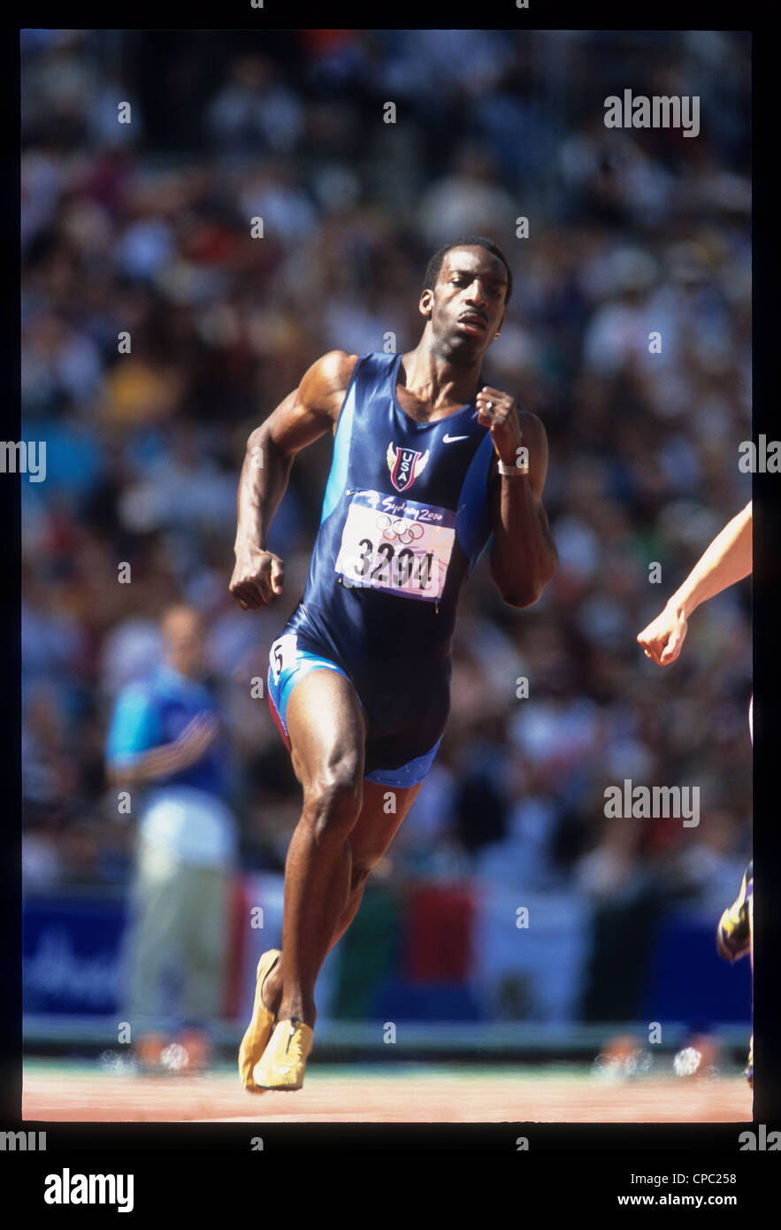 Michael Johnson in concorrenza con il 2000 Olimpiadi estive. Foto Stock