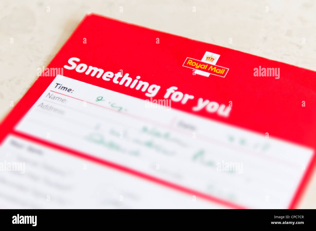 Royal Mail cartellino rosso per la mancata consegna della posta, REGNO UNITO Foto Stock