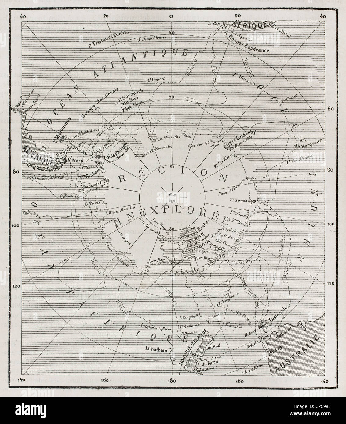 Antartide mappa vecchia Foto Stock