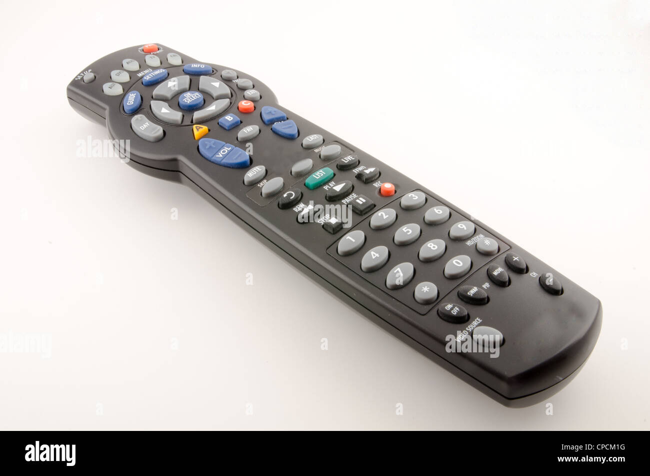 Decoder via cavo telecomando universale, isolato su bianco Foto Stock