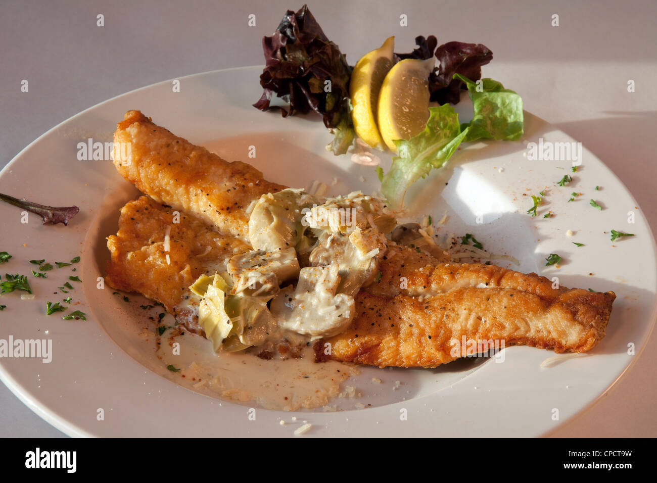 Walleye Cena a base di pesce sul piatto da portata USA Foto Stock