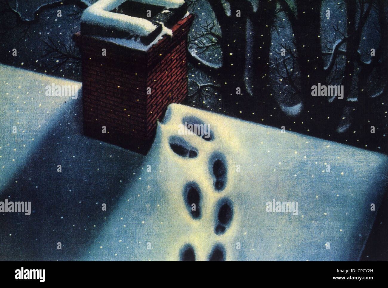 Babbo Natale Orme nella neve come mostrato nel sabato sera Post nel 1952 Foto Stock