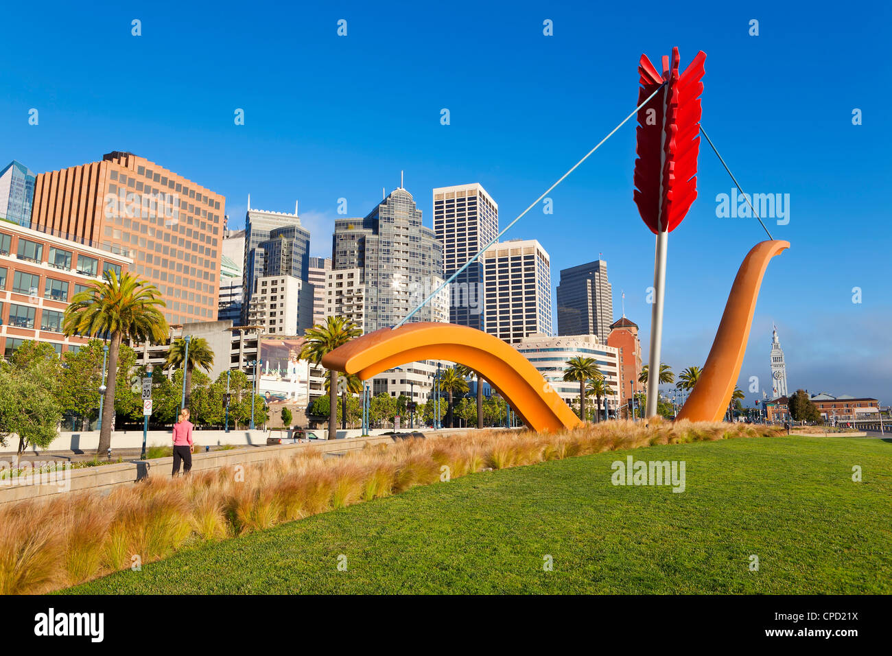 Arco e frecce di una scultura in Rincon Park, Embarcadero, San Francisco, California, Stati Uniti d'America, America del Nord Foto Stock