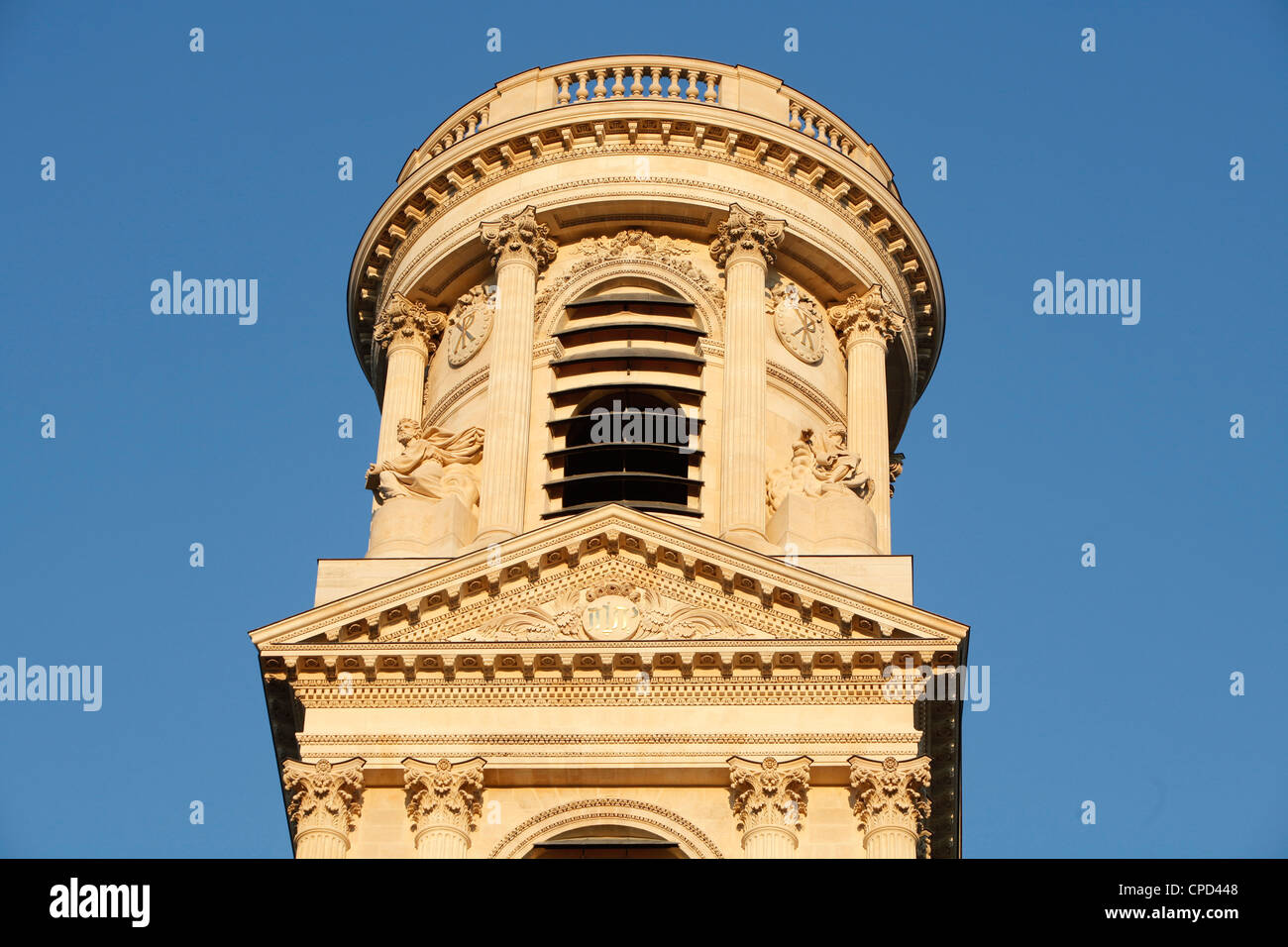 San Sulpice basilica guglia, Parigi, Francia, Europa Foto Stock