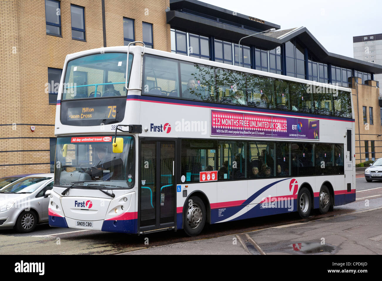 Prima di Glasgow double decker bus cittadino Scozia UK Foto Stock