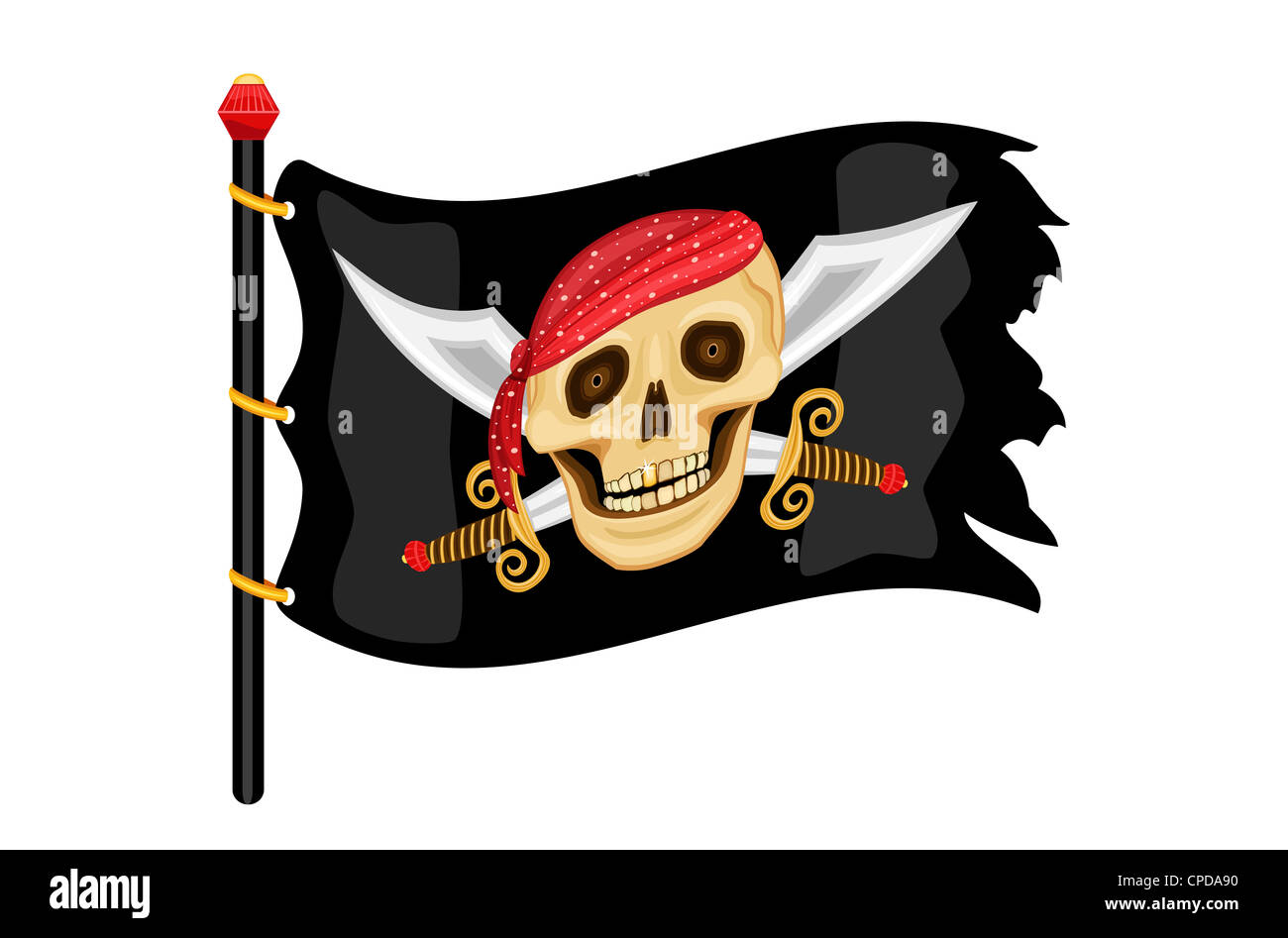 Il Jolly Roger - la bandiera dei pirati sventola nel vento. Foto Stock