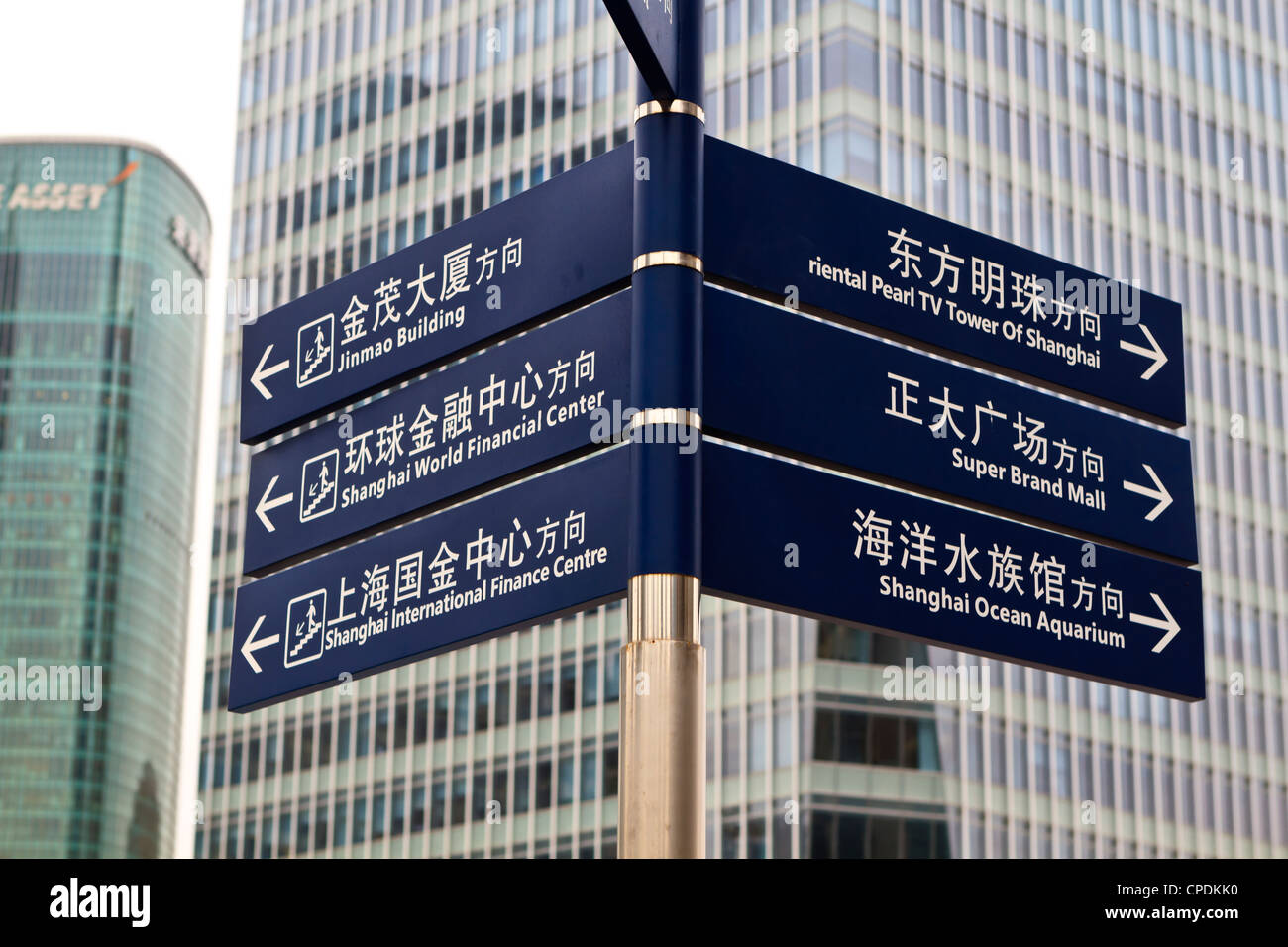 Via segni di Pudong, Shanghai, Cina e Asia Foto Stock