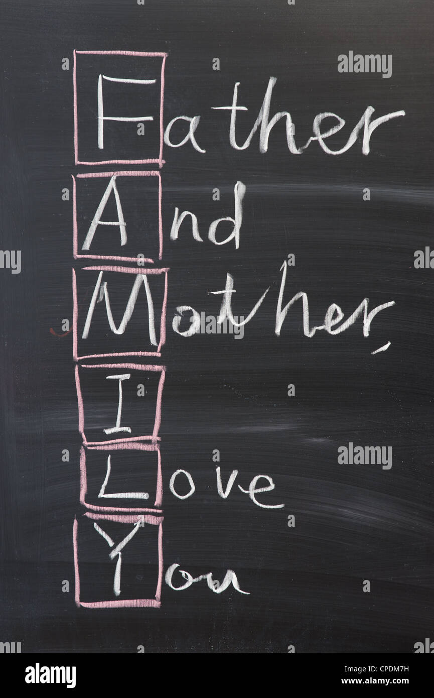 Lavagna di scrittura - famiglia (il padre e la madre, ti amo) concetto Foto  stock - Alamy