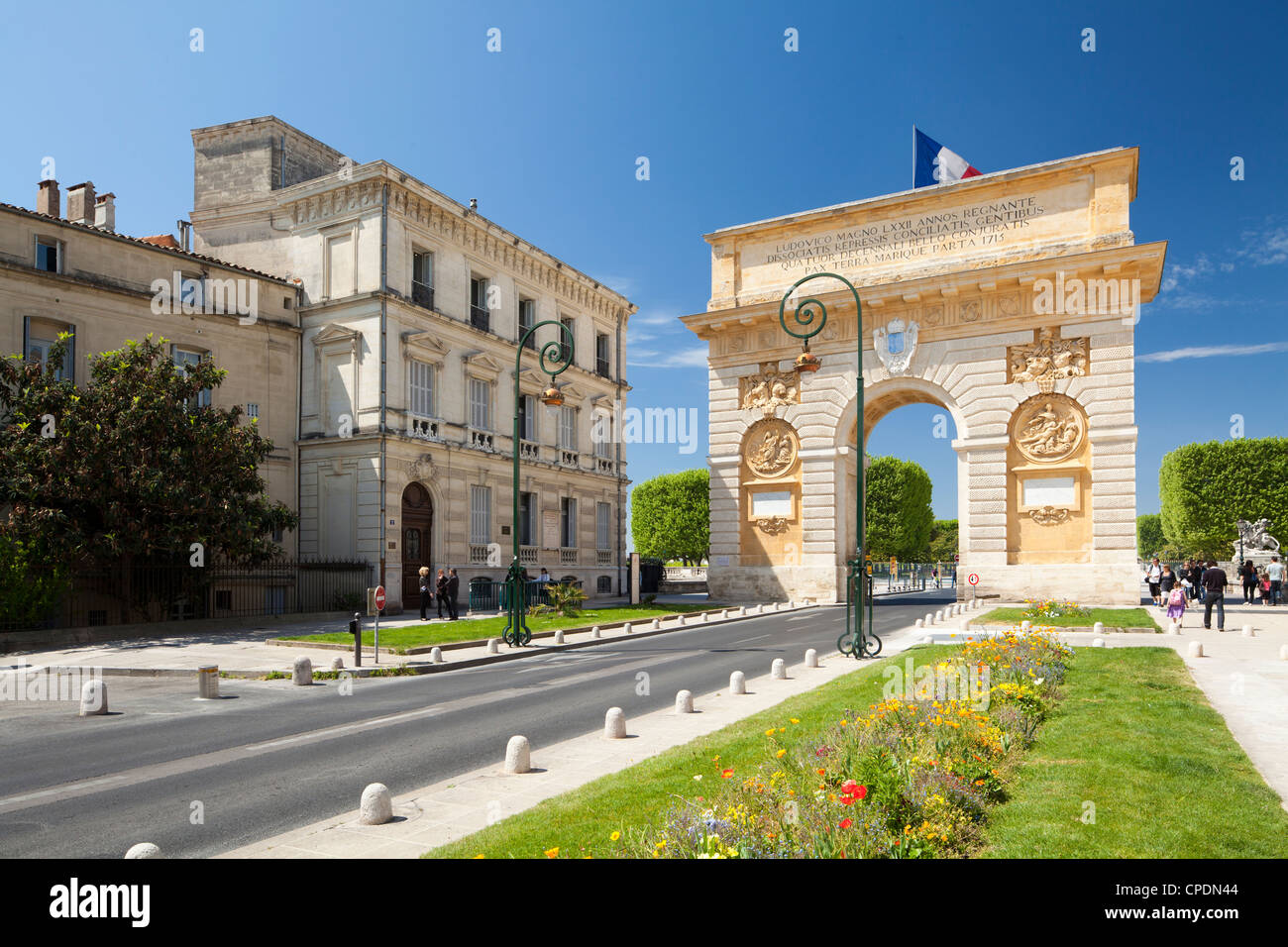 L'Arc de Triomphe, Rue Foch, Montpellier, Languedoc-Roussillon, Francia, Europa Foto Stock