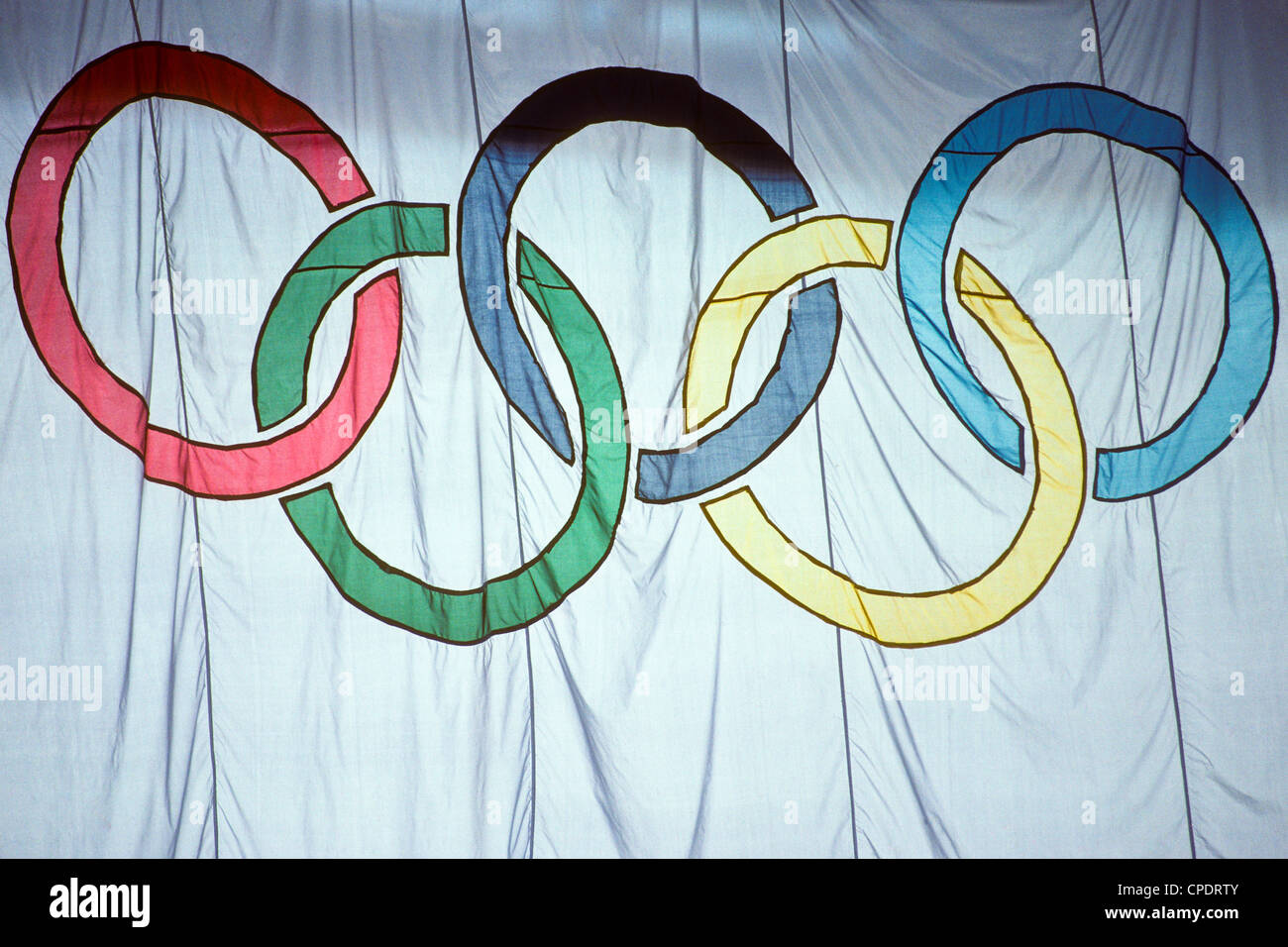 Bandiera olimpica al 1988 Olimpiadi estive di Seoul, Corea. Foto Stock