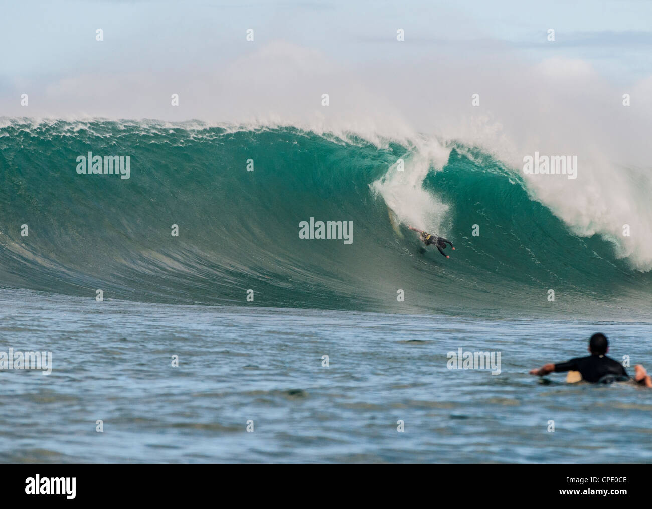 Surf tergi fuori su una grande onda, Hawaii Foto Stock