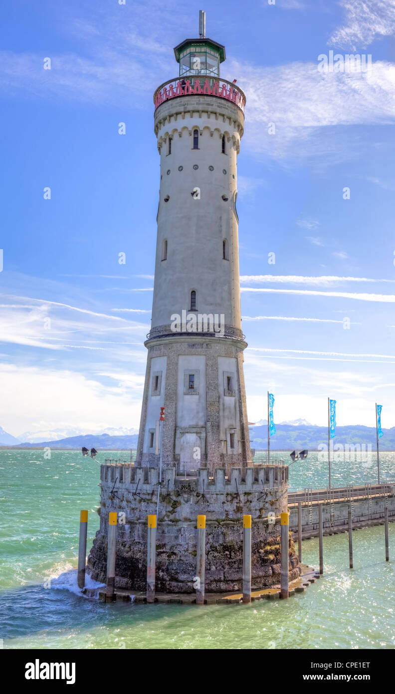 Lindau, Porto, Lago, Faro, Baviera, Germania Foto Stock