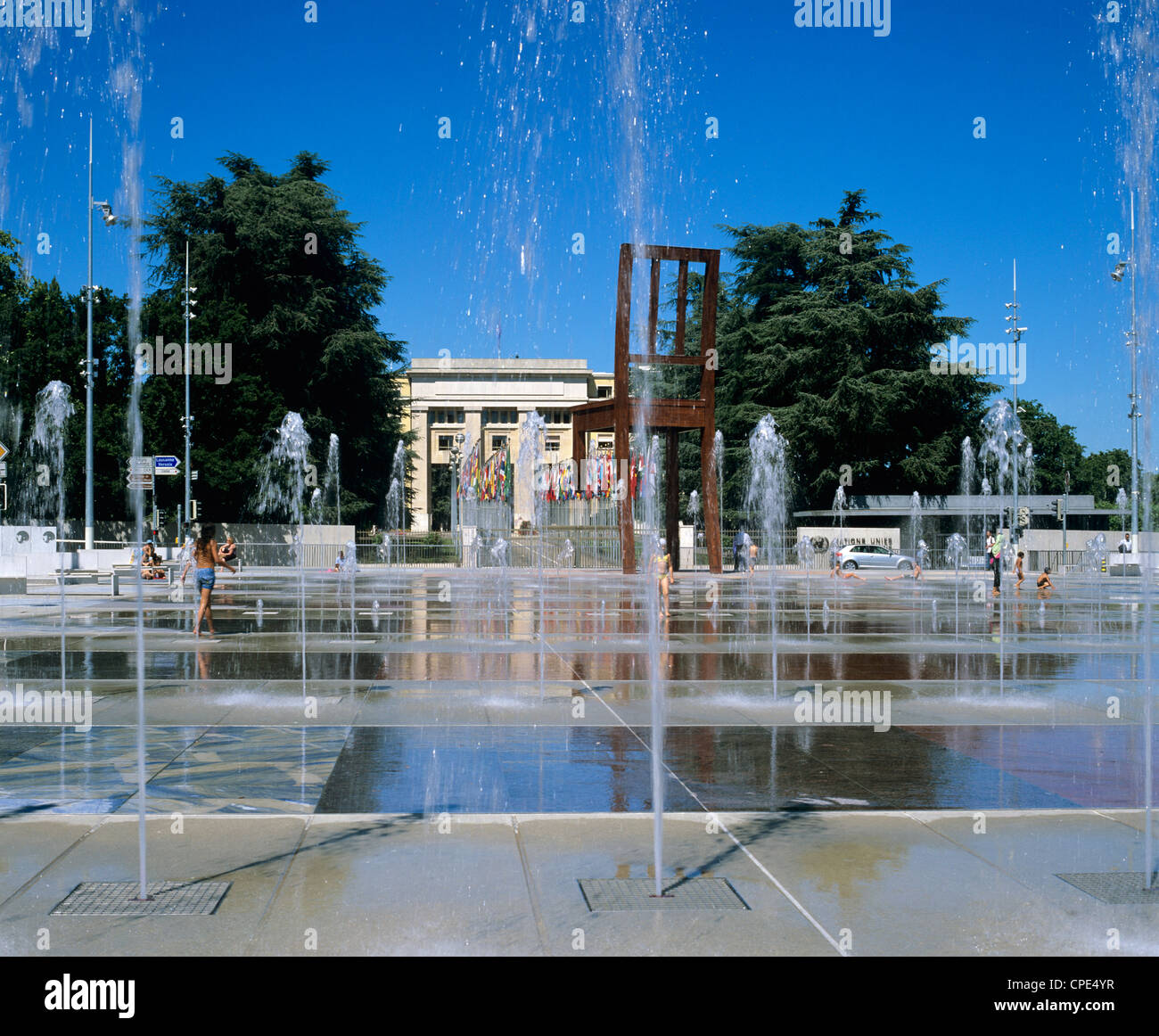 Place des Nations e il Palais des Nations, Ginevra, Svizzera, Europa Foto Stock