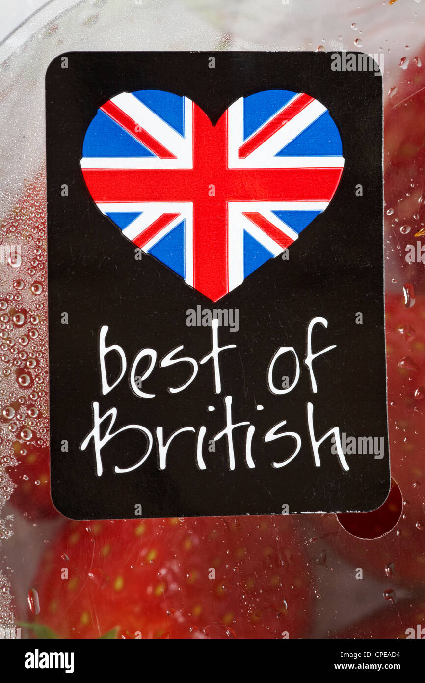 Best of British etichetta incollata sulla confezione di fragole refrigerate Foto Stock