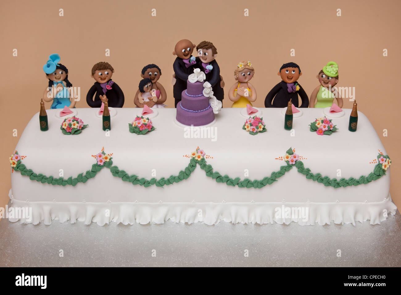 Tabella superiore torta di nozze di coppie gay matrimonio Foto Stock