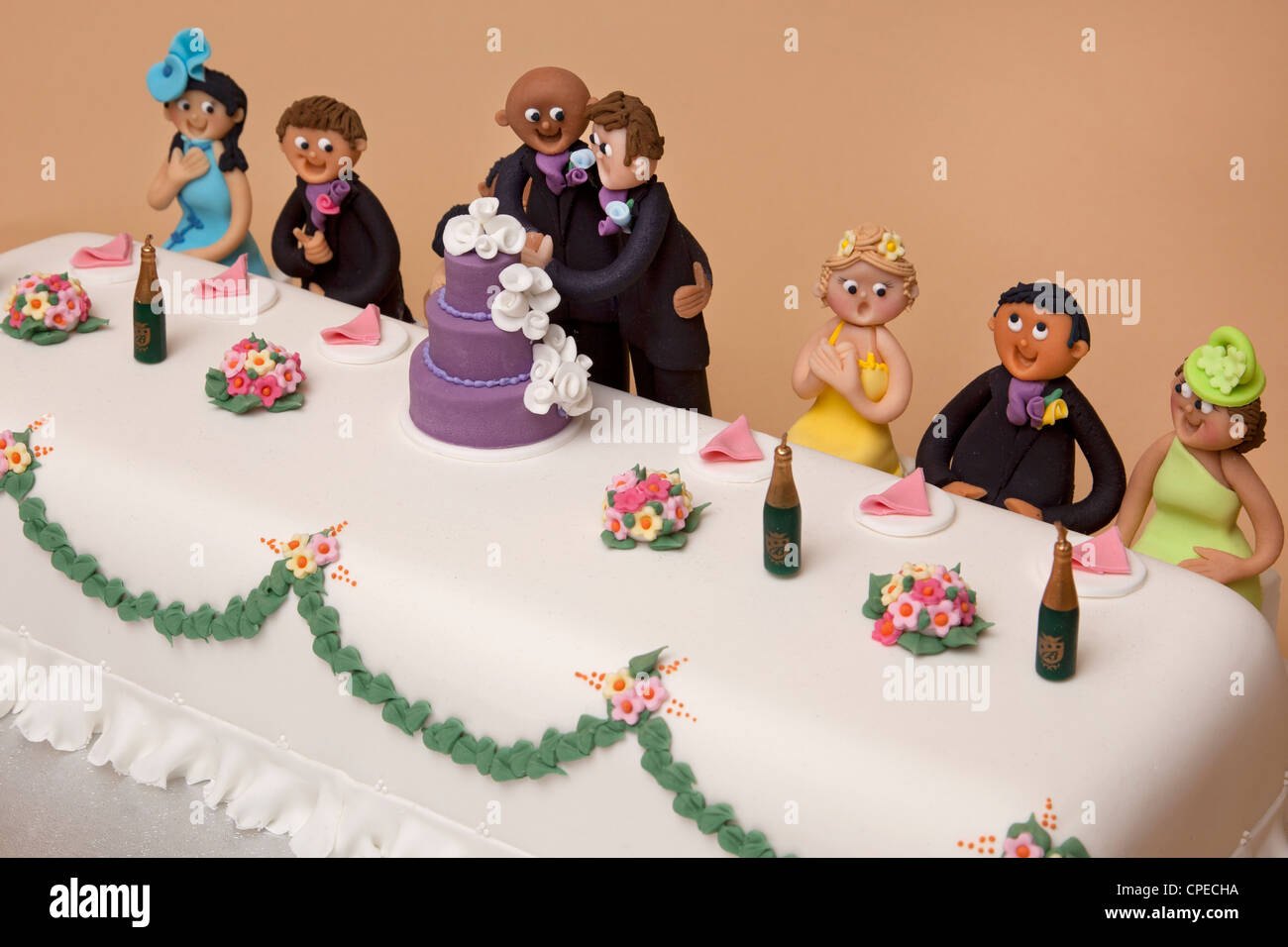 Tabella superiore torta di nozze di coppie gay matrimonio Foto Stock