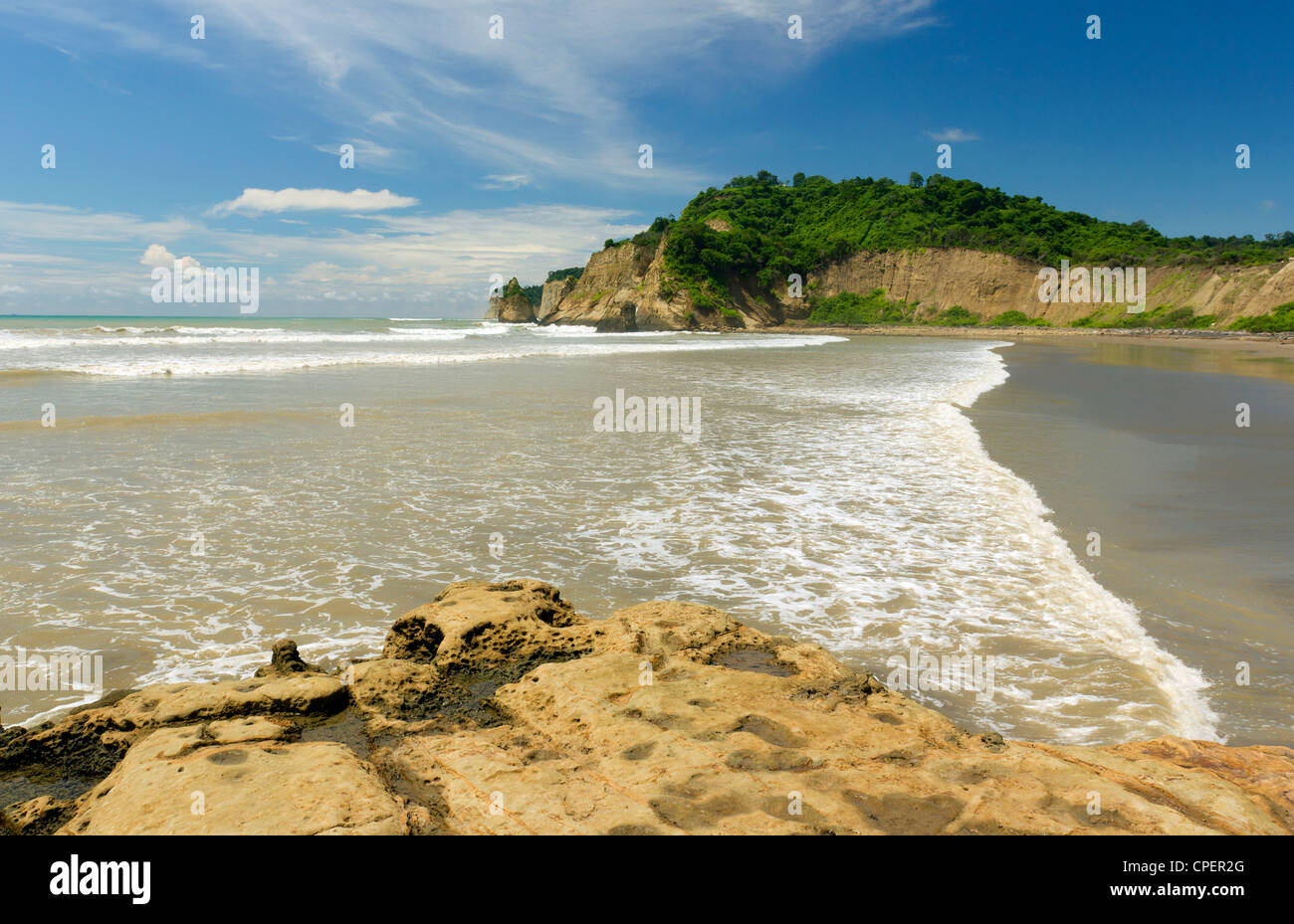 Tropical Beach sulla costa del Pacifico in Ecuador Foto Stock