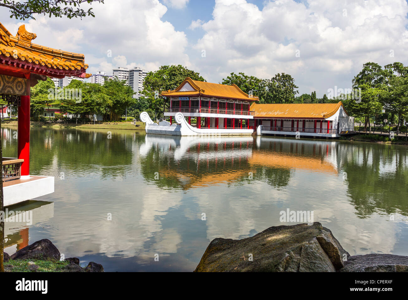 Il Boathouse in cinese e giardini Giapponesi, Singapore Foto Stock
