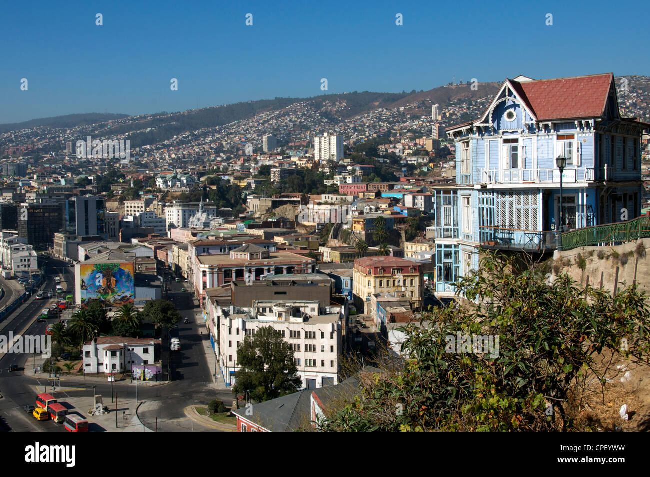 Vista panoramica Valparaiso Cile Foto Stock