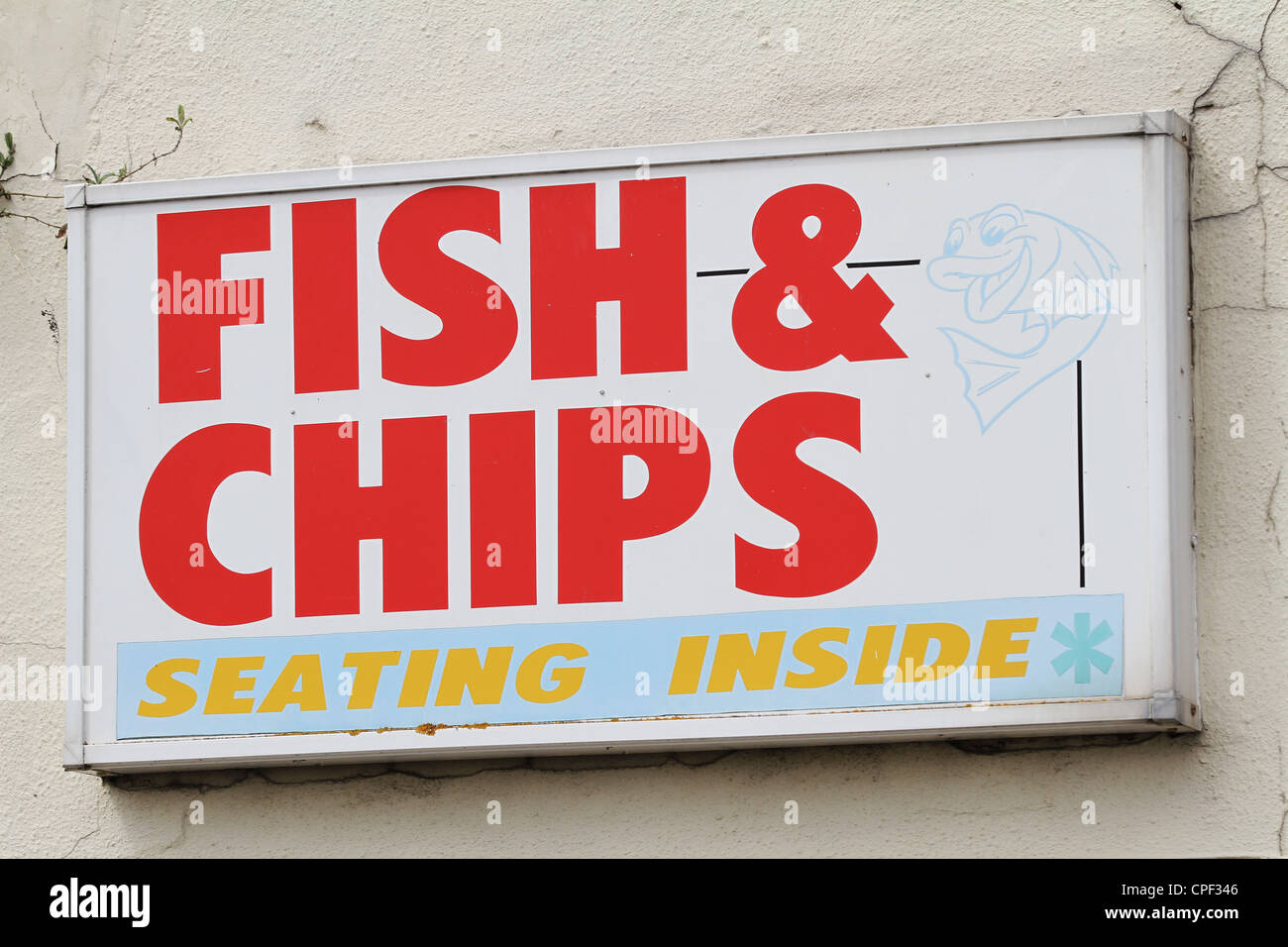 Pesce e Chip shop segno British Seaside chippie Foto Stock