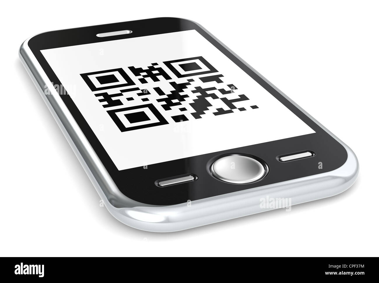 Nero smartphone con un campione il codice QR. Foto Stock