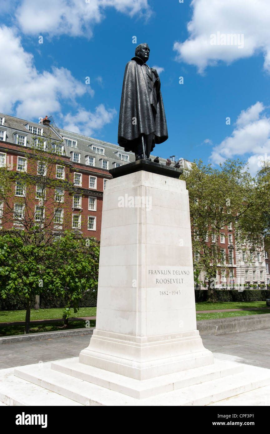 Statua di bronzo di Roosevelt in Grosvenor Square, London, England, Regno Unito Foto Stock