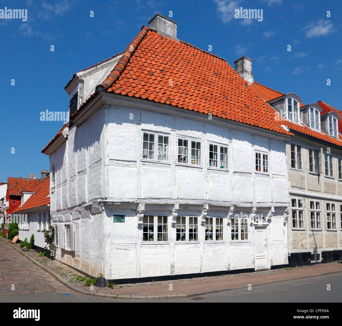 La più antica casa in legno e muratura del 1577 nella città storica di Elsinore in Strandstraede 27. In precedenza il pub "Pietro ho Ankerets datter" Foto Stock