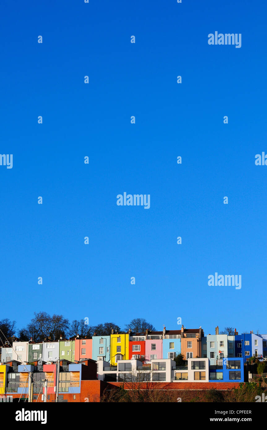 Colorate case dipinte in Clifton, Bristol, Inghilterra Foto Stock