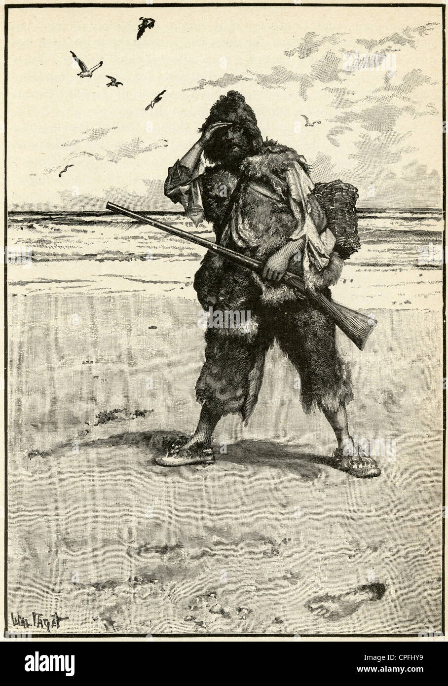 1910s incisione da Robinson Crusoe di Daniel Defoe: " mi si presentò come uno thunderstruck.' illustrato da Walter Paget. Foto Stock