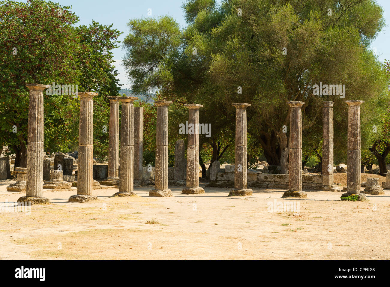 Il Palaestra a Olympia, sito dei giochi olimpici antichi, penisola del Peloponneso, Grecia. Foto Stock