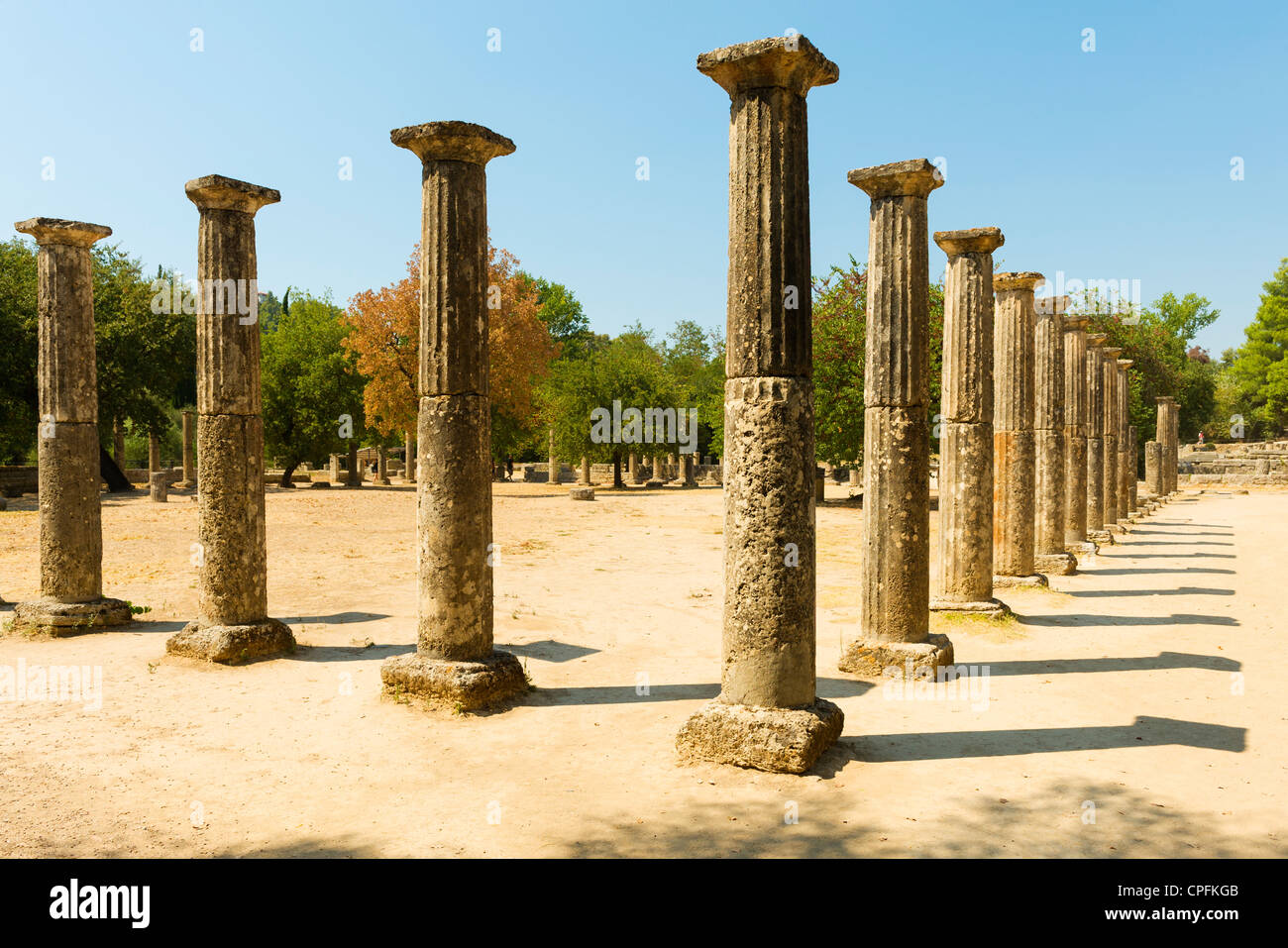 Il Palaestra a Olympia, sito dei giochi olimpici antichi, penisola del Peloponneso, Grecia. Foto Stock