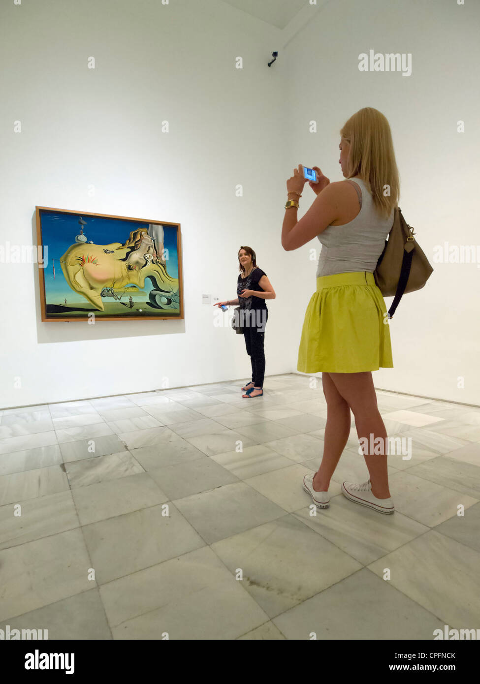 Per i visitatori in cerca di Salvador Dali dipinto 'El Gran Masturbador' nel Museo d'arte moderna Reina Sofia a Madrid, Spagna Foto Stock