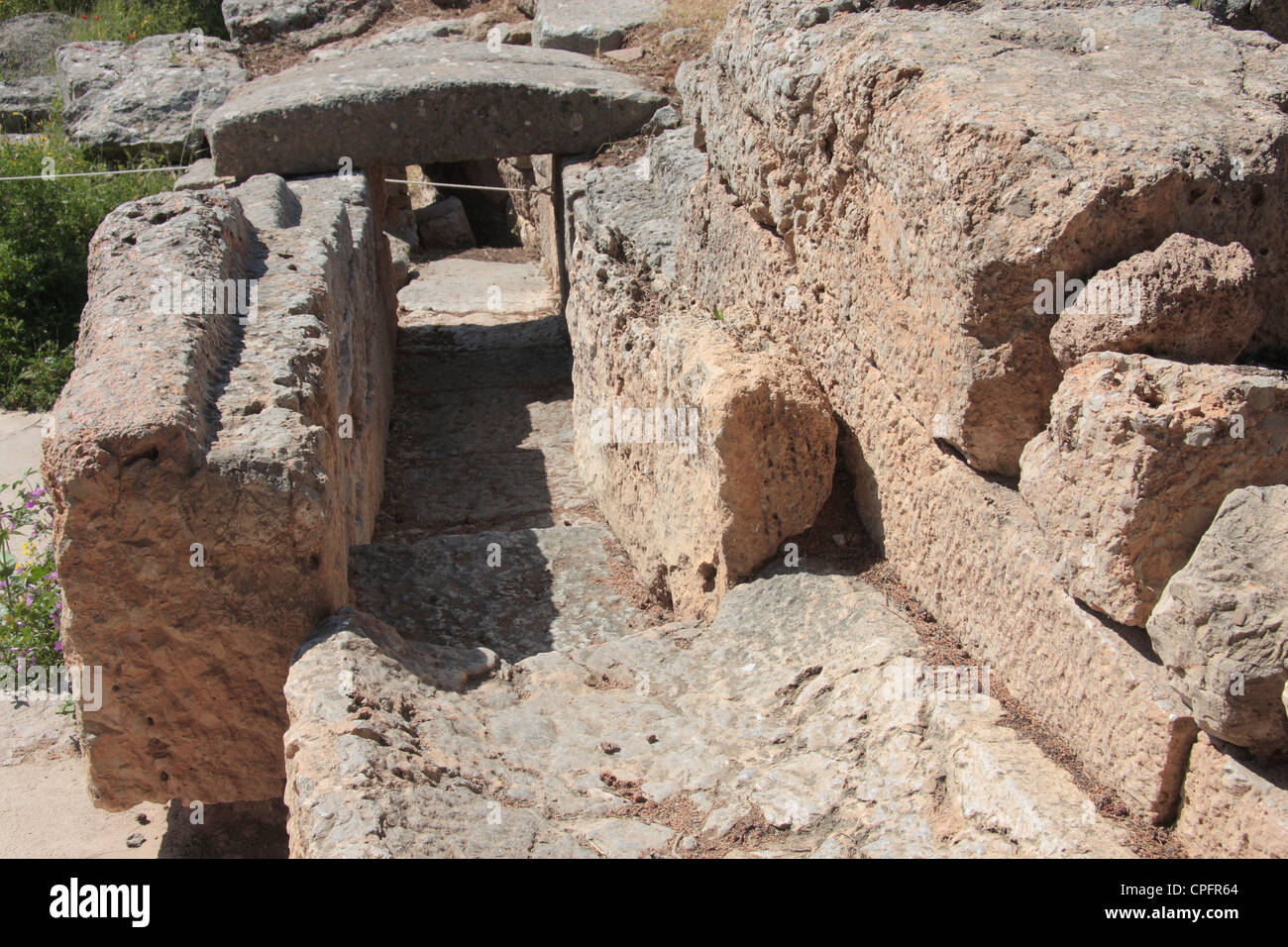 Scarico coperto a Delphi, Grecia Foto Stock