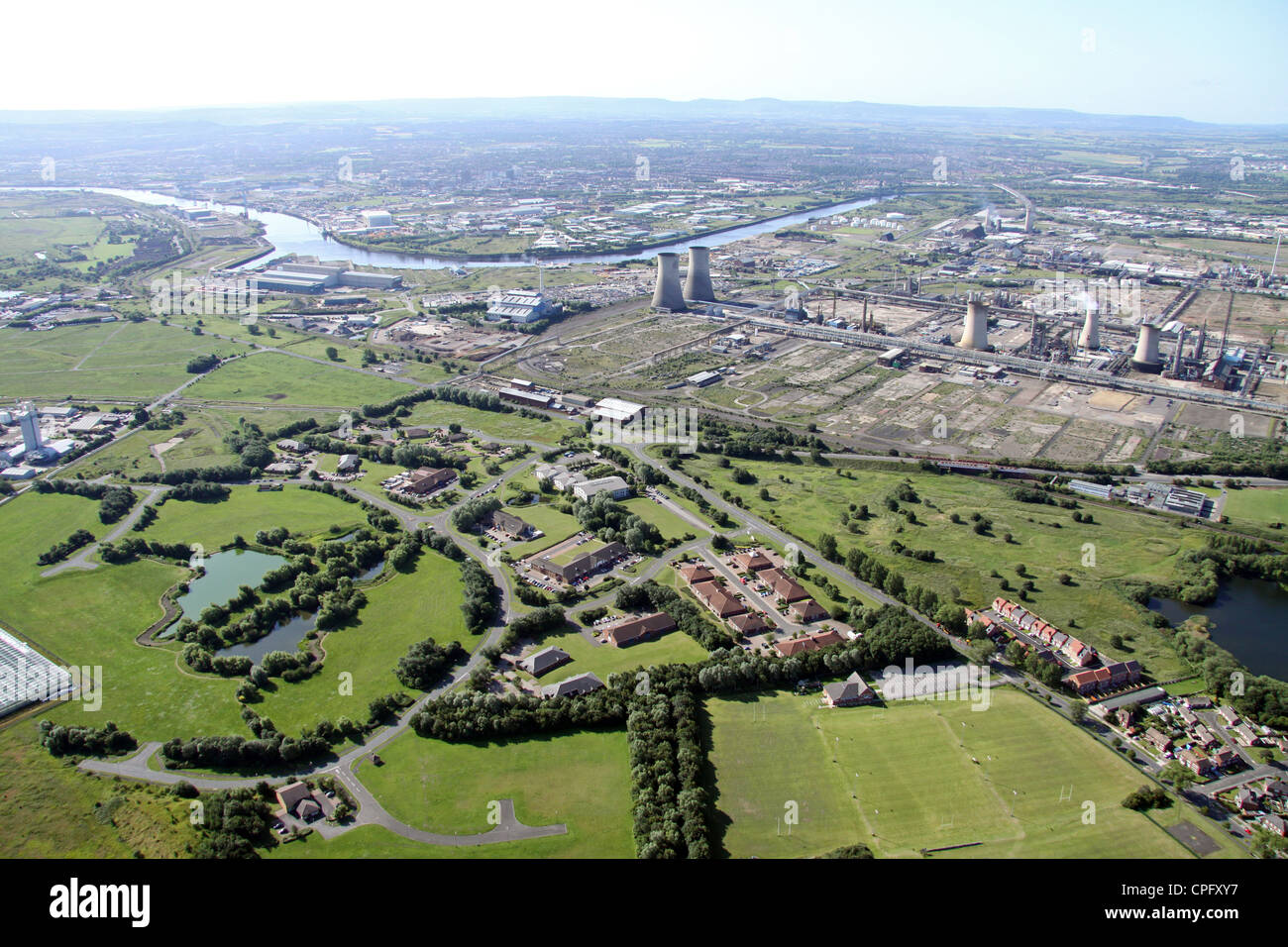 Veduta aerea di Belasis Court & Belasis Technology Park, Billingham vicino Middlesborough Foto Stock