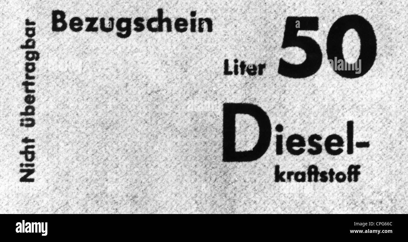 Periodo post-bellico, miseria e difficoltà, Germania, carenza di carburante, coupon per 50 litri diesel, 1946, diritti aggiuntivi-clearences-non disponibile Foto Stock