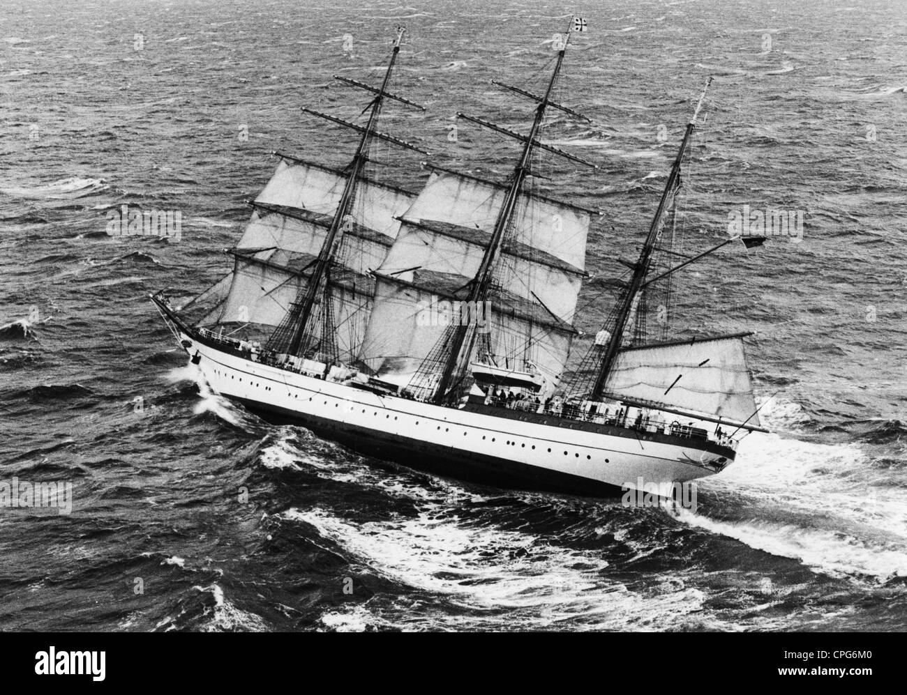 Trasporto / trasporto, navigazione, nave a vela, nave da addestramento vela 'Gorch Fock', Wilhelmshaven, anni '50, diritti aggiuntivi-clearences-non disponibile Foto Stock
