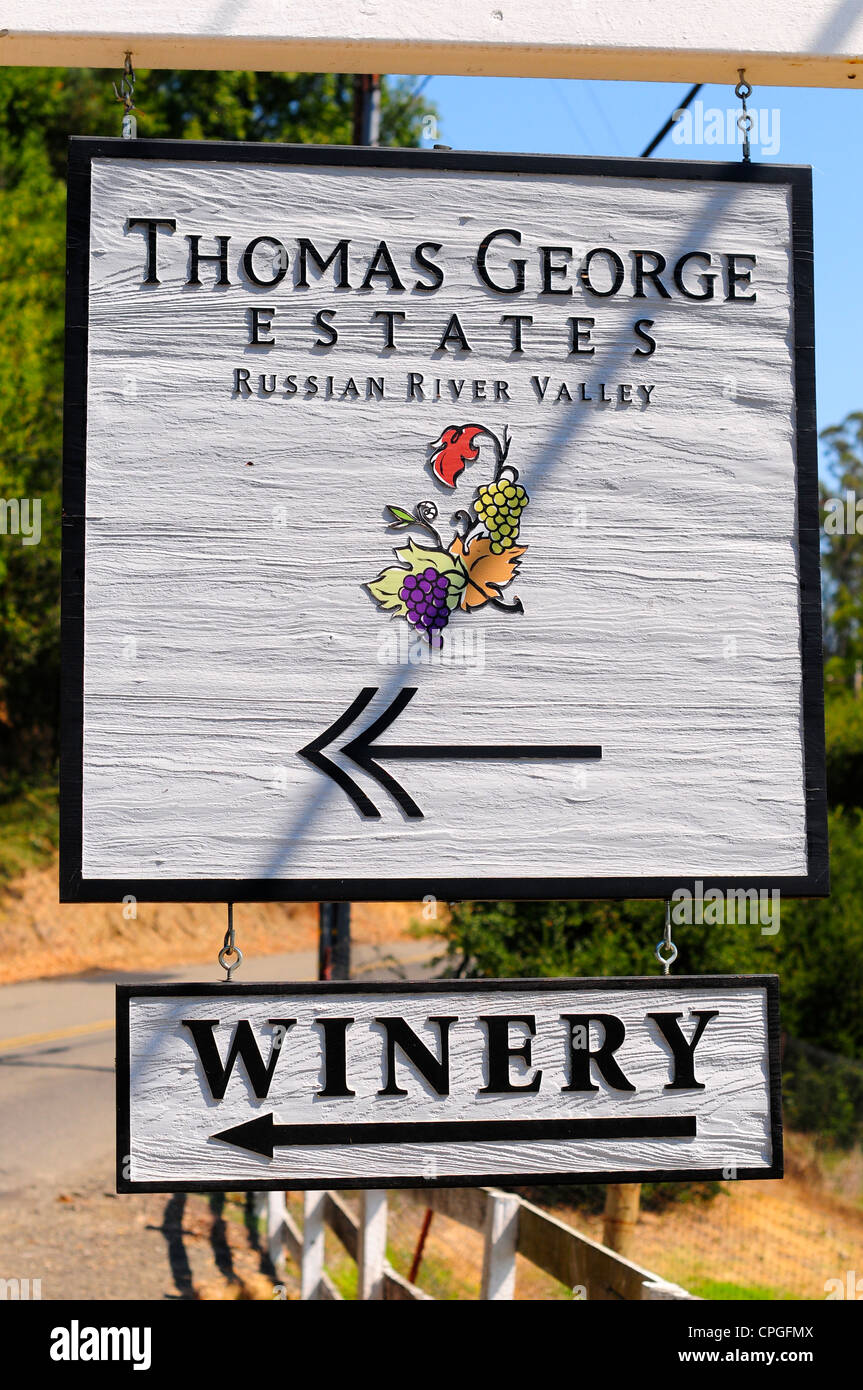 Segno per Thomas Georges Estates vigna, Russian River, California Foto Stock