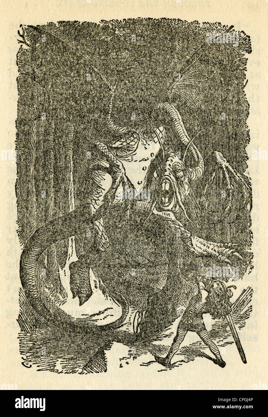 Circa 1910s edizione di Alice nel Paese delle Meraviglie. La Jabberwock da John Tenniel. Foto Stock
