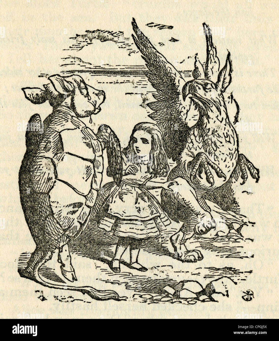 Circa 1910s edizione di Alice nel Paese delle Meraviglie. La simulazione di tartaruga e il Grifone da John Tenniel. Foto Stock