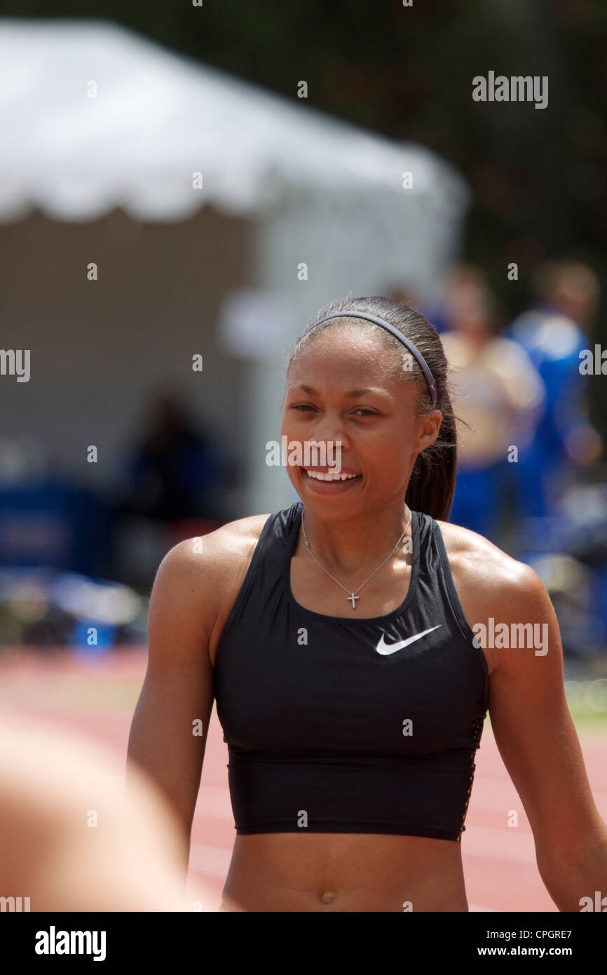 Pista americana e il campo runner Sprinter Allyson Felix Foto Stock