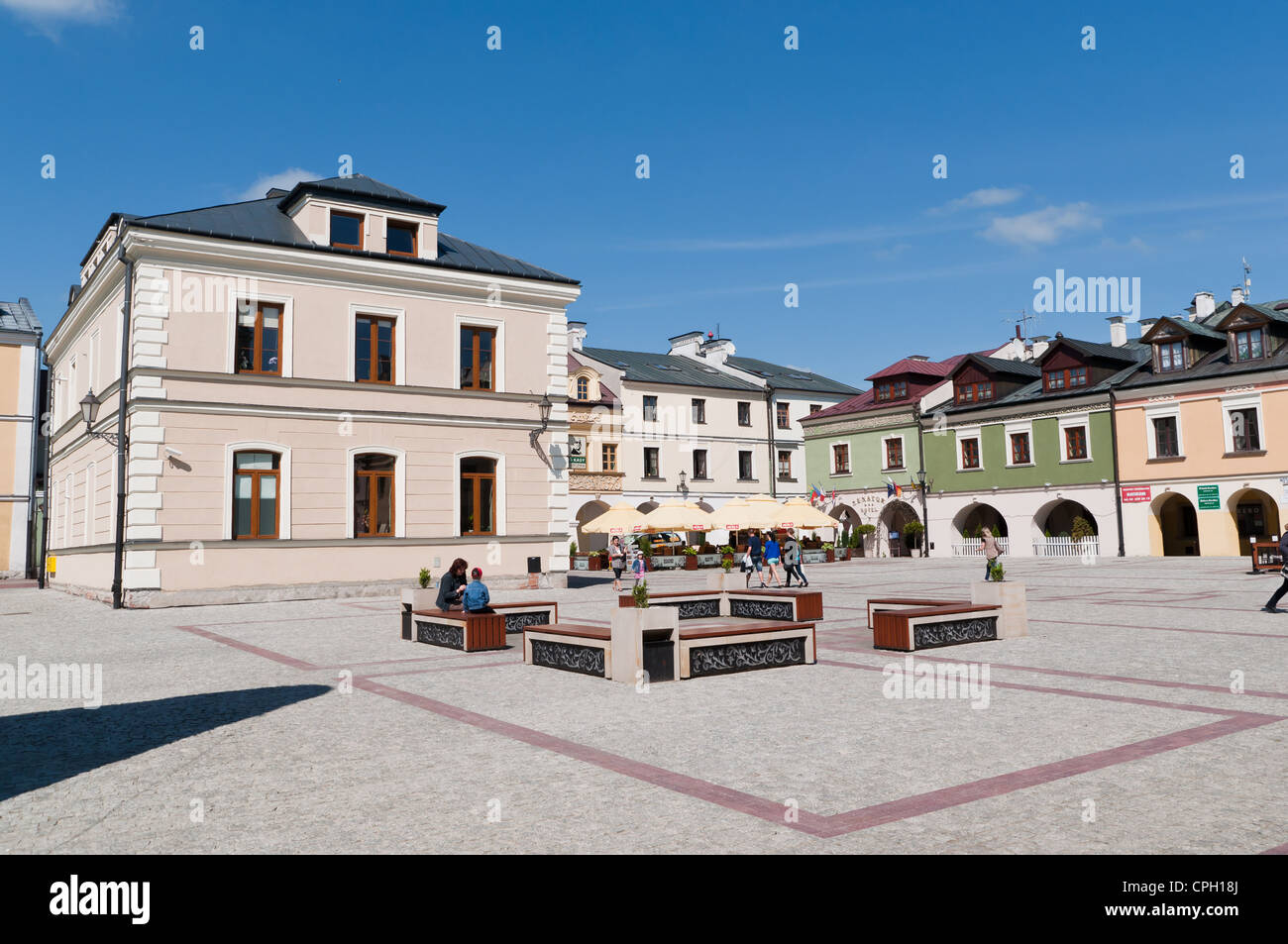 Vista della bellezza polacco renaaissance città vecchia Zamosc. Foto Stock