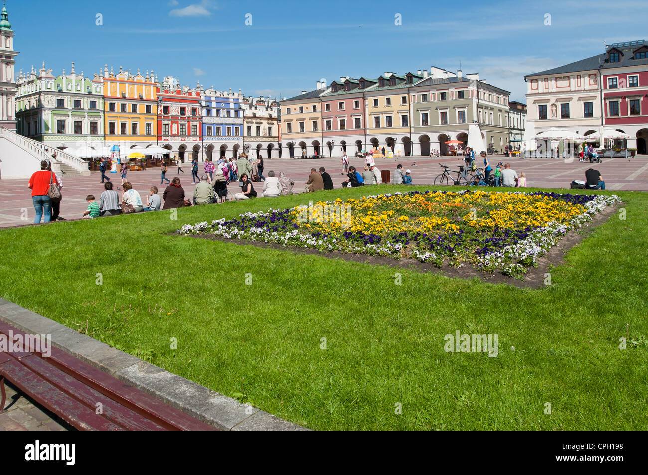 Vista della bellezza polacco renaaissance città vecchia Zamosc. Foto Stock