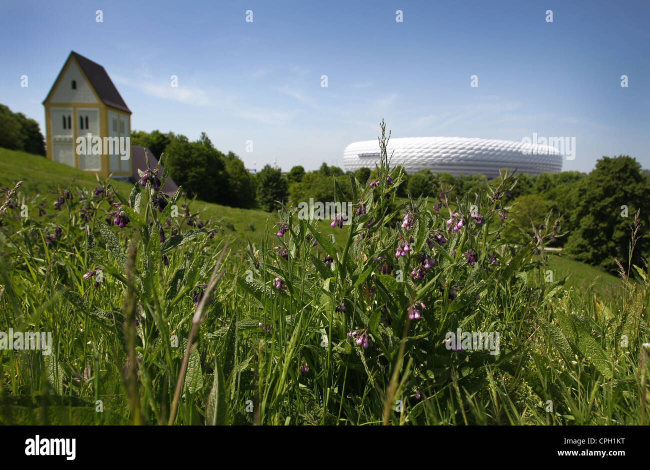 L'Allianz Arena mostrato dalla distanza durante la finale di UEFA Champions League 2012 Bayern Munich v Chelsea Foto Stock