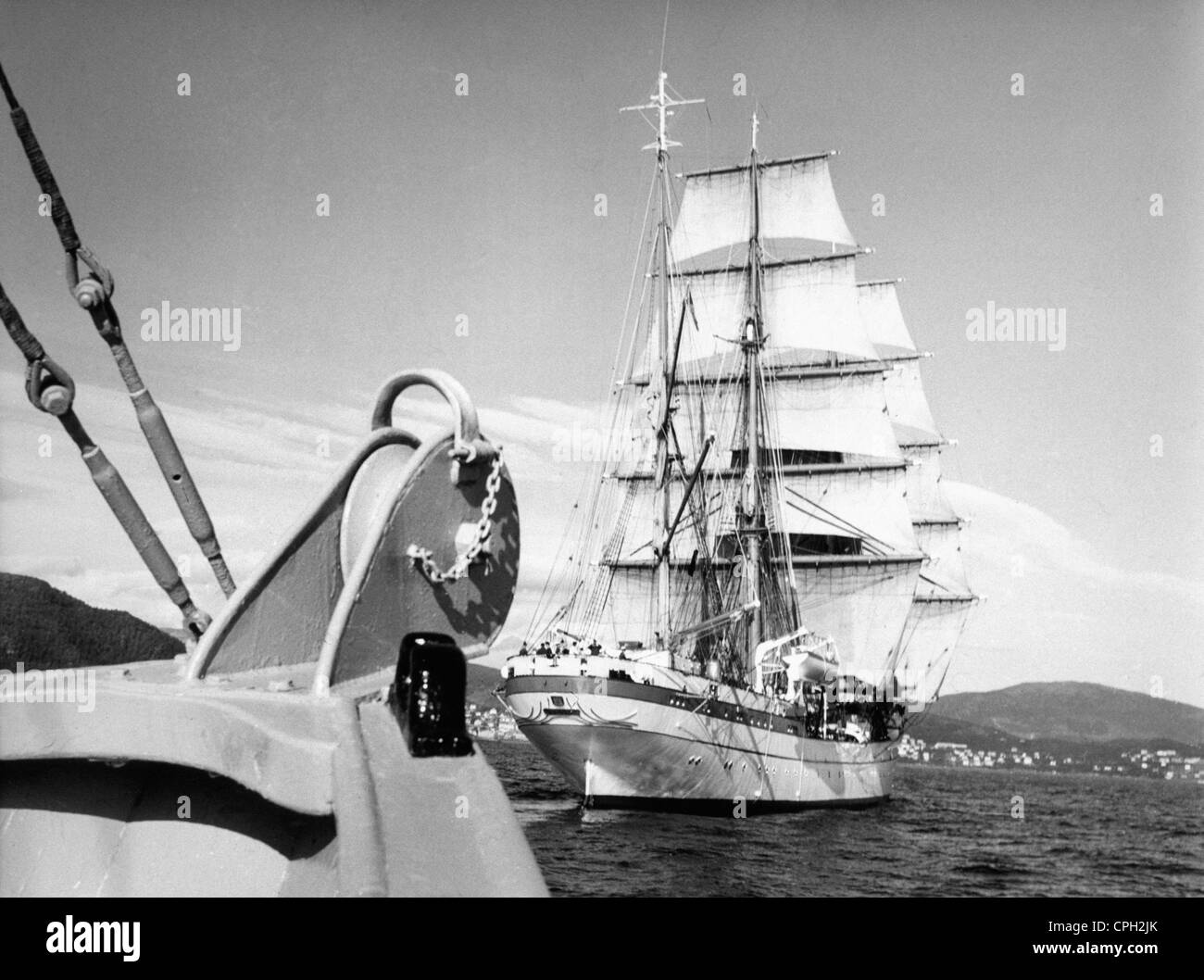 Militare, Germania, Bundeswehr, Marina, nave scuola di vela 'Gorch Fock' (1958), view, poppa, porto di Harstadt, Norvegia, 1964, diritti aggiuntivi-clearences-non disponibile Foto Stock
