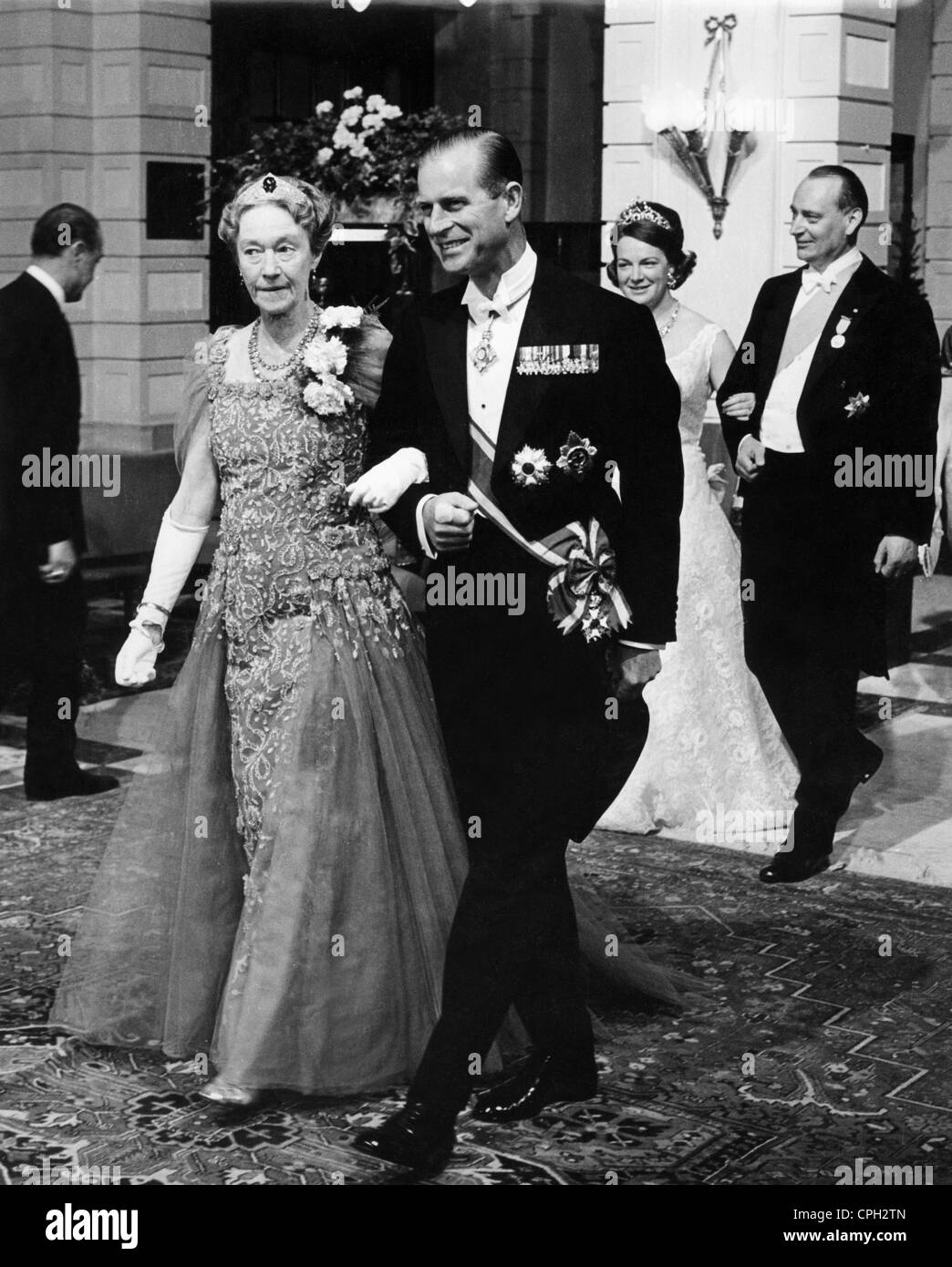 Philip, * 10.6.1921, Principe Consorte di Gran Bretagna e Duca di Edimburgo dal 20.11.1947, con la Granduchessa Charlotte di Lussemburgo, sessanta, Foto Stock